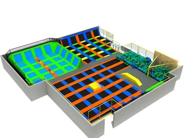 Parque de trampolines interior con piscina de espuma · 2.57 × 2.47 × 0.35 m