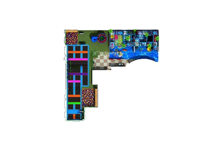 Parque de trampolines interior · 29 × 29 × 4.4 m