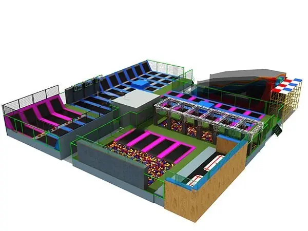 Parque de trampolines interior · 30 × 30 × 6 m