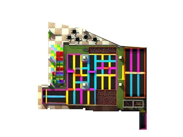 Parque de trampolines interior · 35.46 × 33.27 × 4.1 m · Modelo 0437