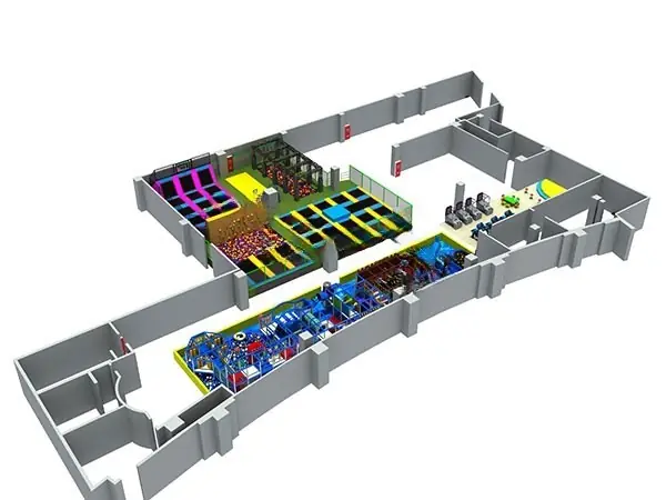 Parque de trampolines interior · 22 × 22 × 4.5 m