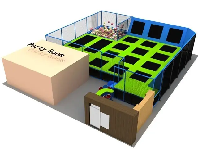 Parque de trampolines interior con piscina de espuma · 12.95 × 12.4 × 3 m