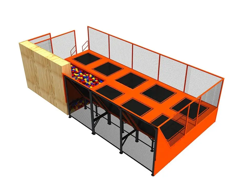 Parque de trampolines interior con piscina de espuma · 11.6 × 5.9 × 3.4 m