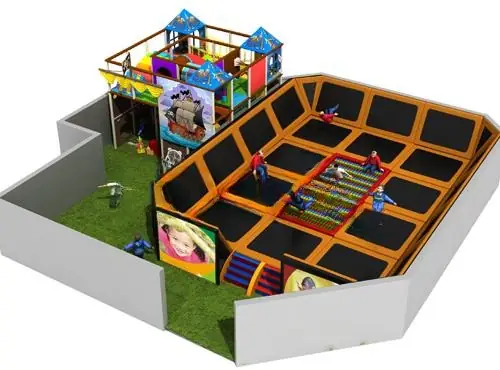 Parque de trampolines interior · 14 × 14 × 5.2 m