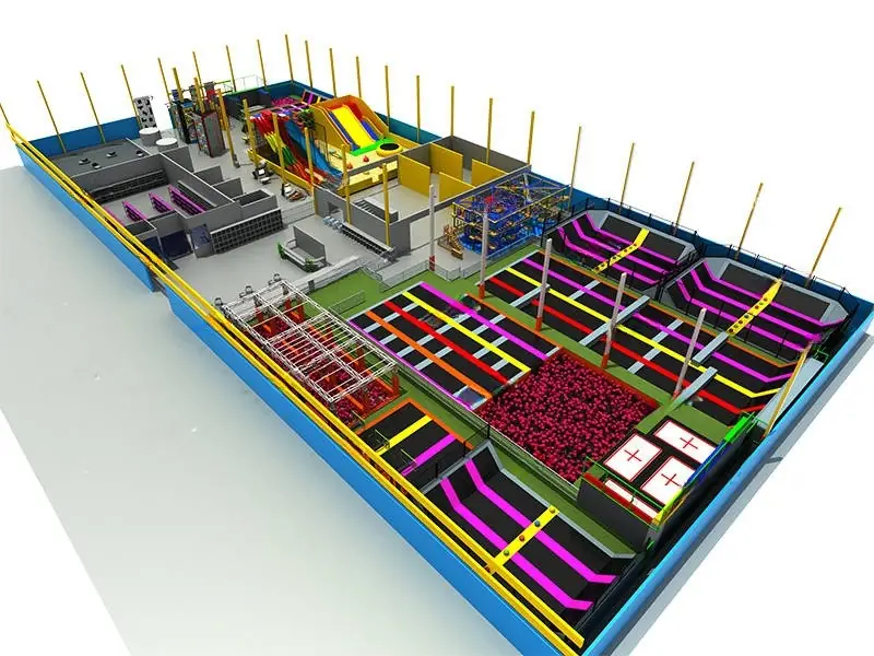 Parque de trampolines interior · 46 × 98 × 7 m