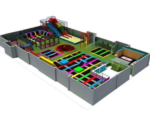 Parque de trampolines interior · 49.5 × 27 × 6.5 m