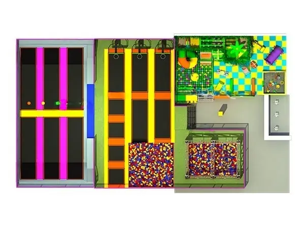Parque de trampolines interior · 15.2 × 23.7 × 5.5 m